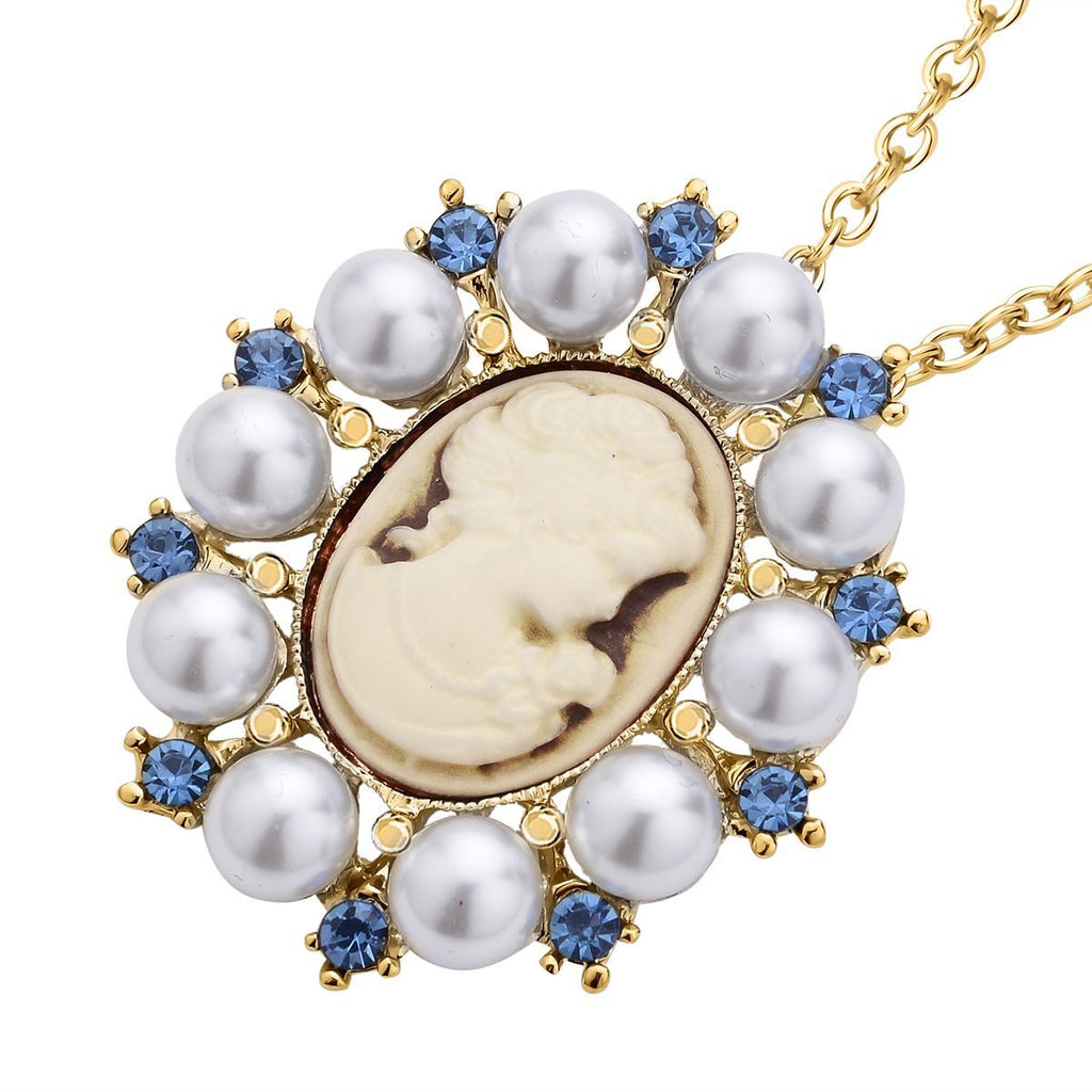 Kamee-Schmuck, Kunststoff Perlen Kette mit Anhänger, goldfarben