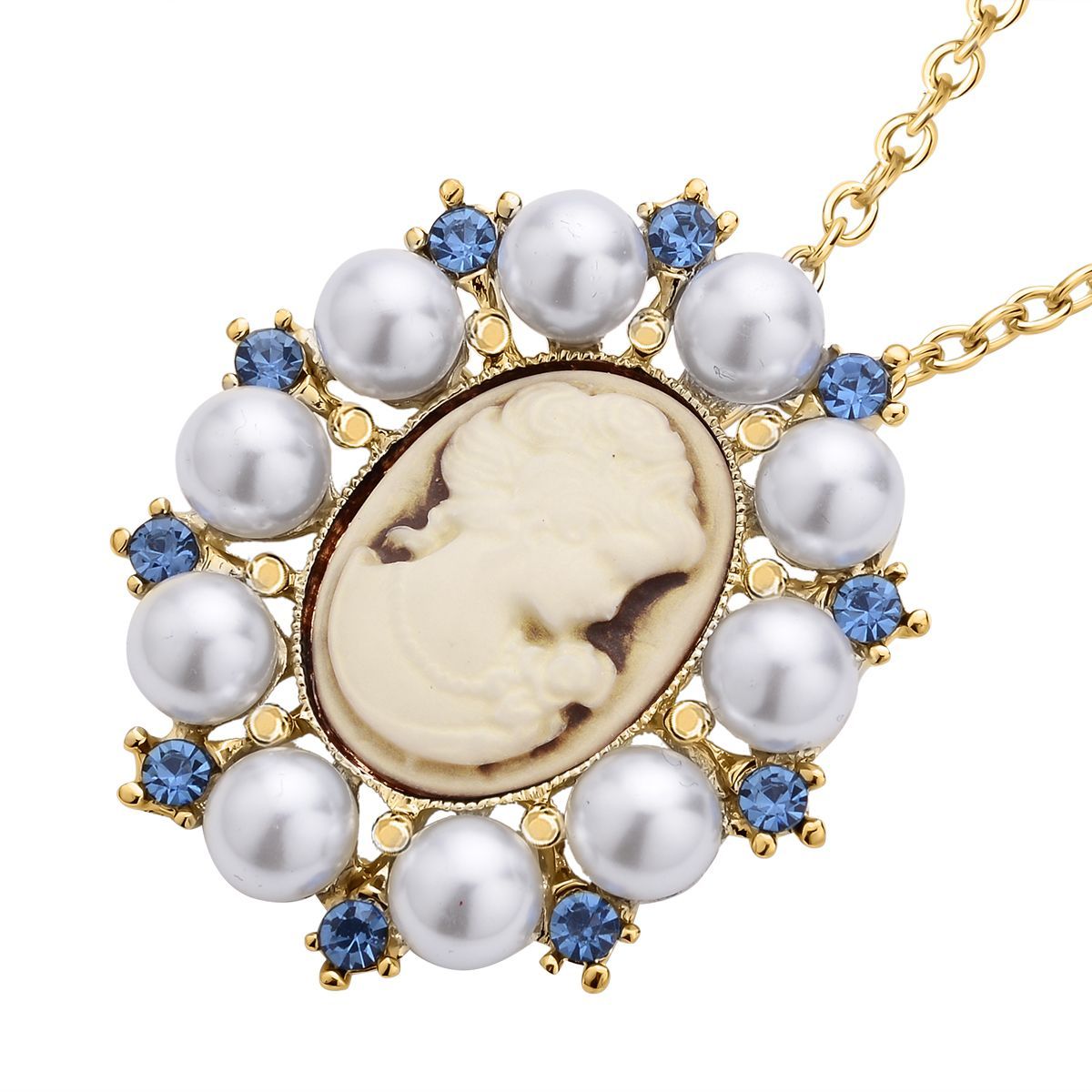 Kamee-Schmuck, Kunststoff Perlen Kette mit Anhänger, goldfarben