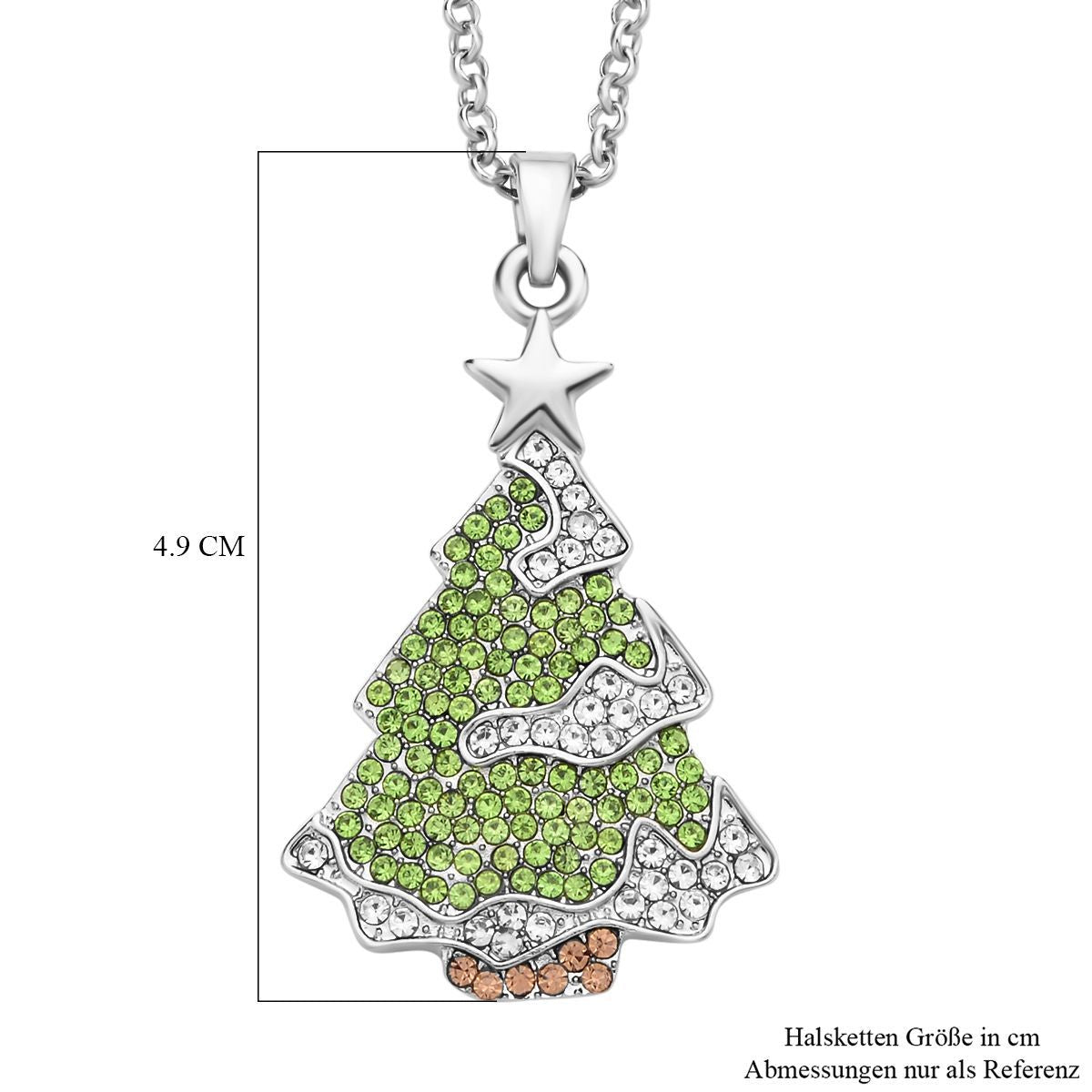Mehrfarbiger Kristall Christbaum-Anhänger mit Kette, silberfarben 2.80 ct