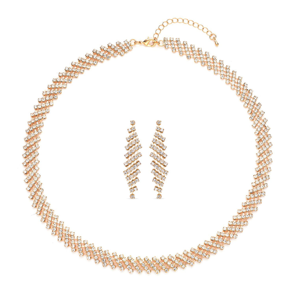 Designer Kollektion - Weiße Kristall Halskette und Ohrringe, goldfarben