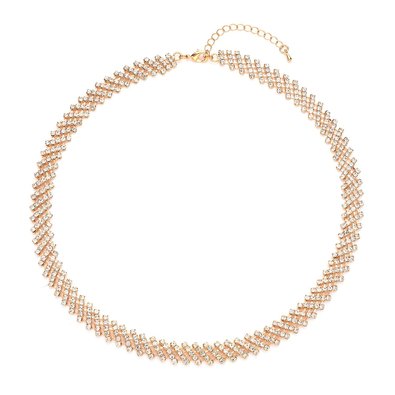 Designer Kollektion - Weiße Kristall Halskette und Ohrringe, goldfarben