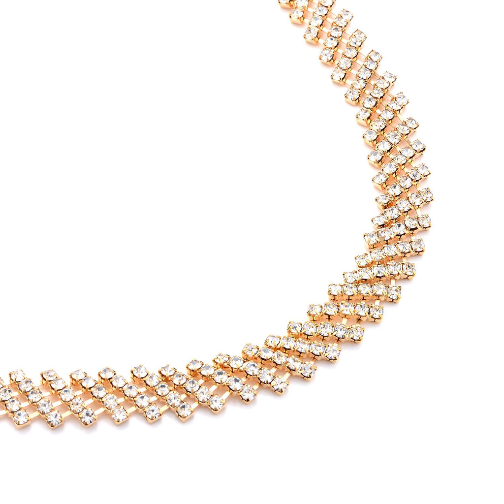 Designer Kollektion - Weiße Kristall Halskette und Ohrringe, goldfarben