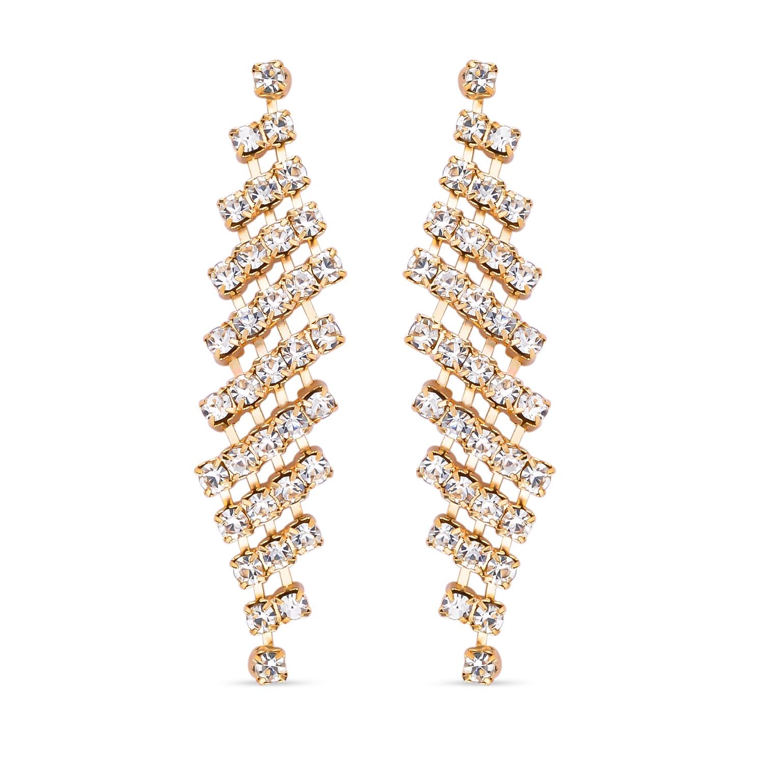 Designer Kollektion - Weiße Kristall Halskette und Ohrringe, goldfarben