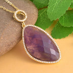 Afrikanischer Amethyst, Weißer Zirkonia Anhänger mit Kette, Goldfarbene ca. 18.00 ct