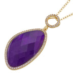 Afrikanischer Amethyst, Weißer Zirkonia Anhänger mit Kette, Goldfarbene ca. 18.00 ct