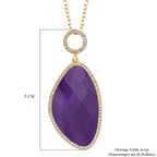 Afrikanischer Amethyst, Weißer Zirkonia Anhänger mit Kette, Goldfarbene ca. 18.00 ct