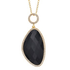 Schwarz gefärbter Achat, Weißer Zirkonia Anhänger mit Kette, ca. 18.00 ct