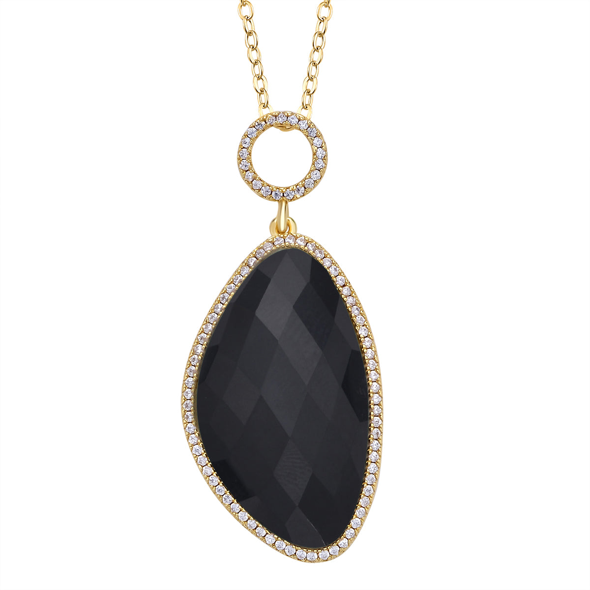 Schwarz gefärbter Achat, Weißer Zirkonia Anhänger mit Kette, ca. 18.00 ct