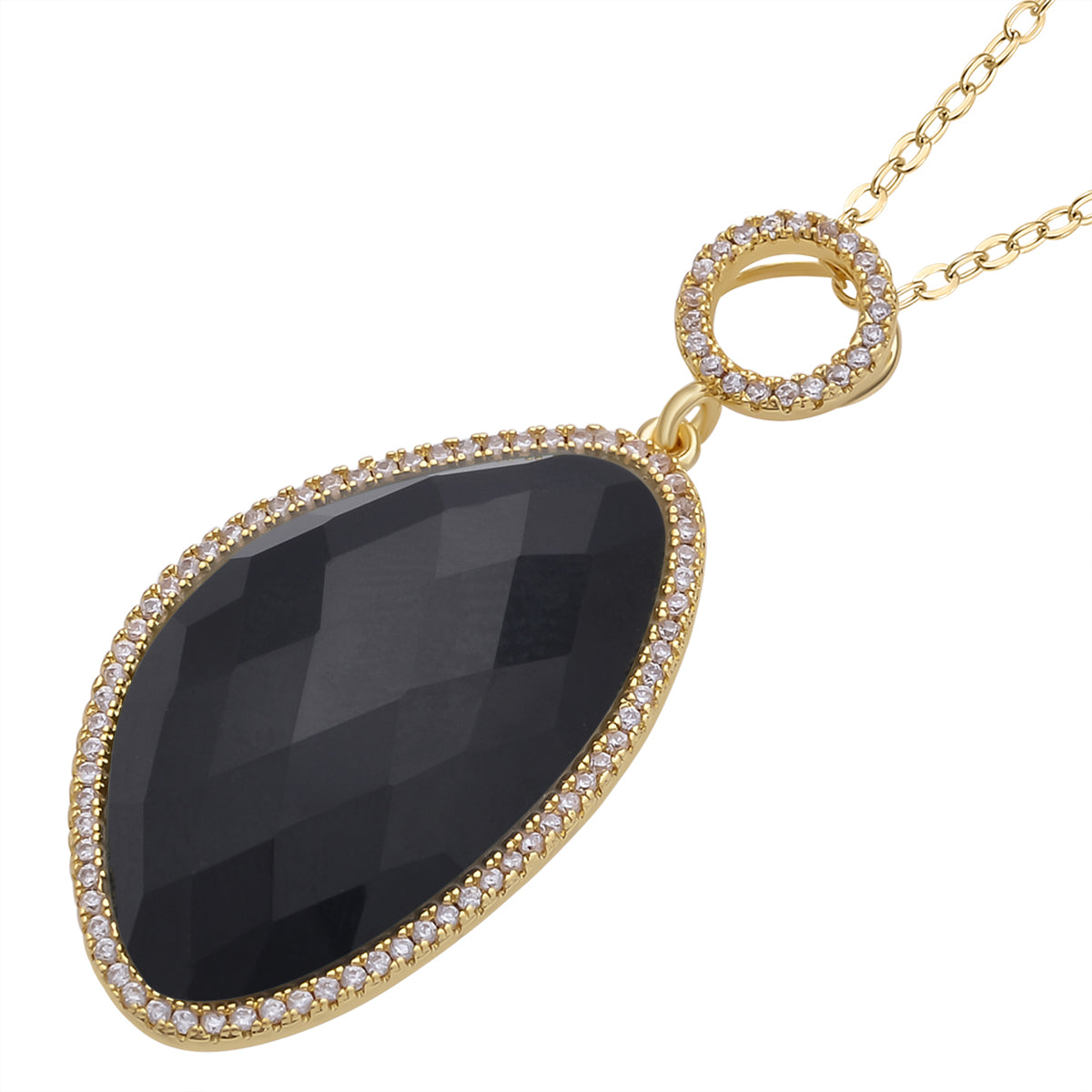 Schwarz gefärbter Achat, Weißer Zirkonia Anhänger mit Kette, ca. 18.00 ct