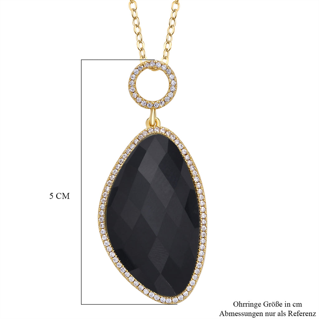 Schwarz gefärbter Achat, Weißer Zirkonia Anhänger mit Kette, ca. 18.00 ct