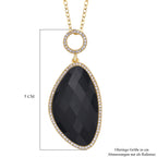 Schwarz gefärbter Achat, Weißer Zirkonia Anhänger mit Kette, ca. 18.00 ct