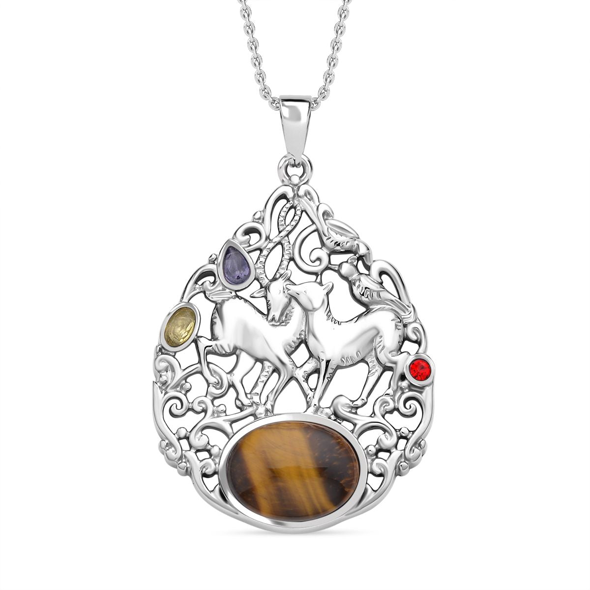 Gelbes Tigerauge, gelber Zirkonia Anhänger mit Kette, 316L Edelstahl