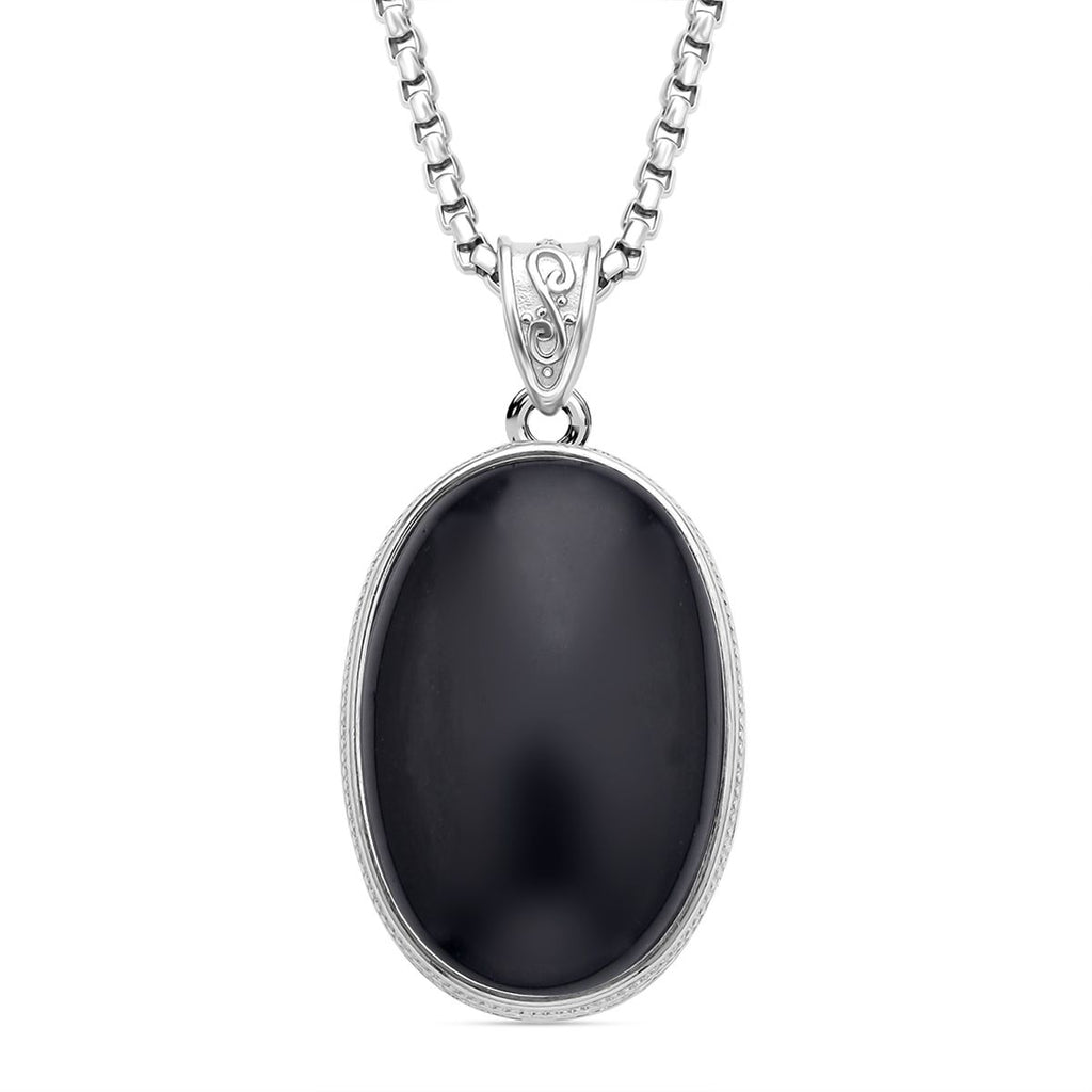 2er Set, Schwarzer Turmalin Anhänger mit Kette im Schmuckset, Edelstahl ca. 62,00 ct