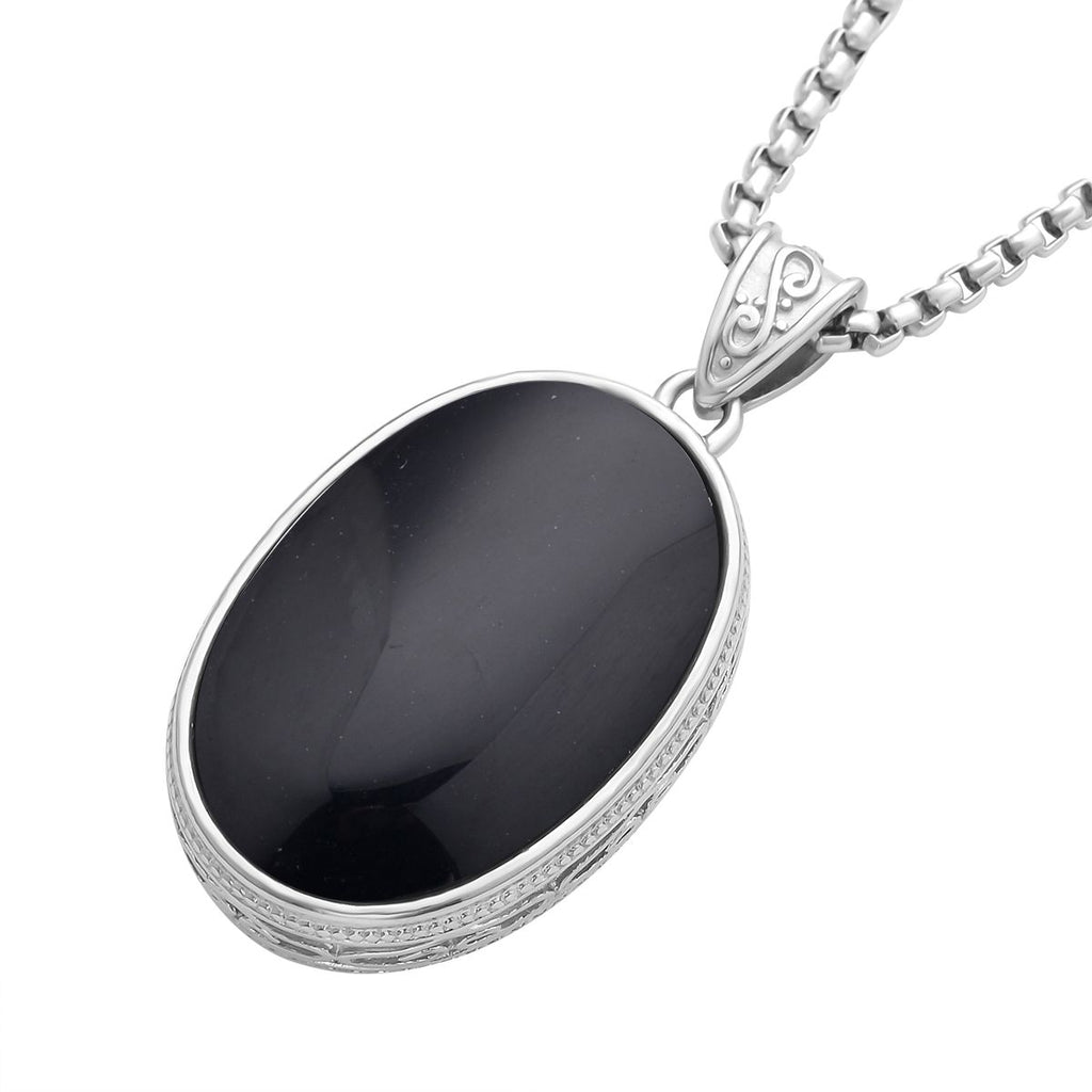 2er Set, Schwarzer Turmalin Anhänger mit Kette im Schmuckset, Edelstahl ca. 62,00 ct