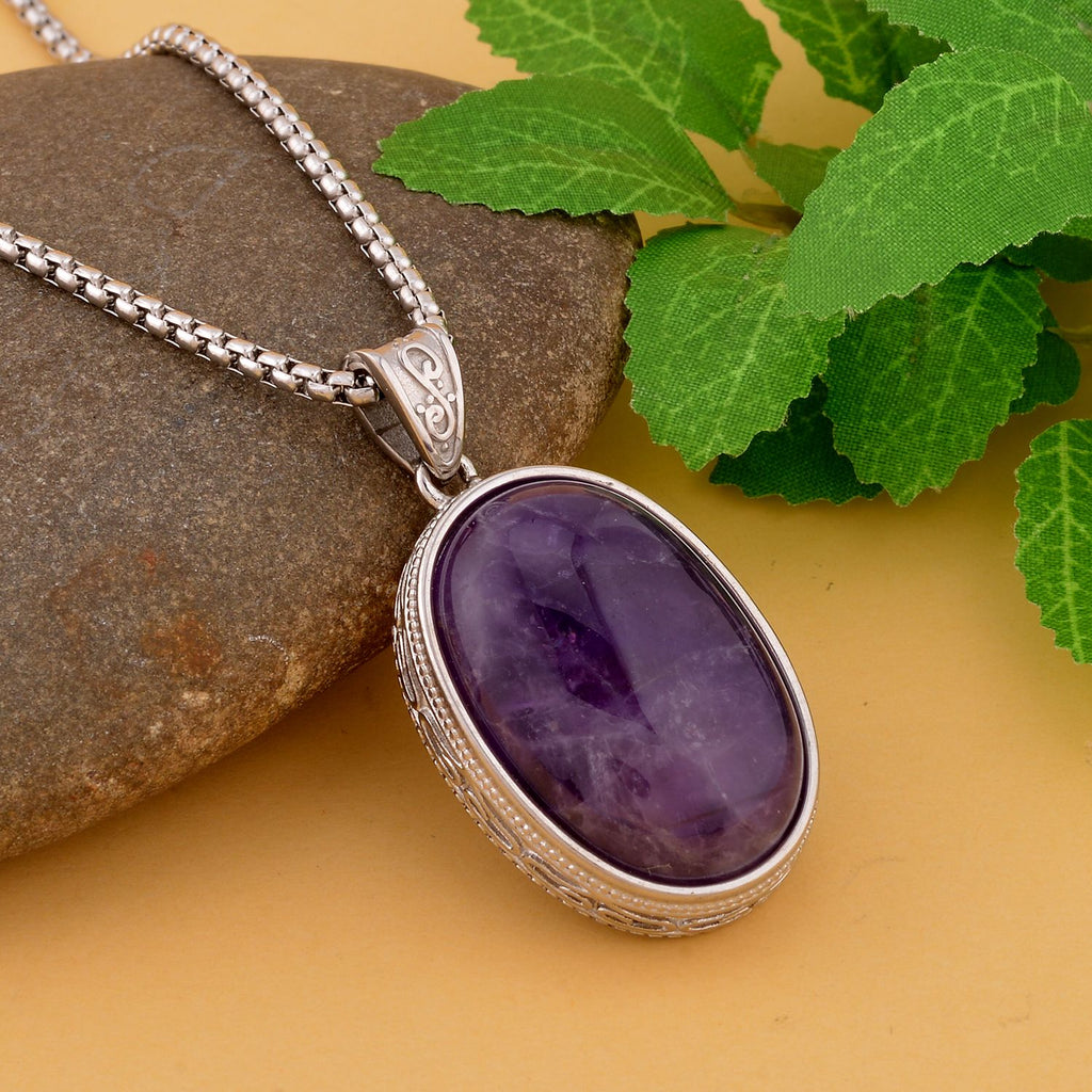 2er Set, Amethyst Anhänger mit Kette, Edelstahl ca. 62.00 ct