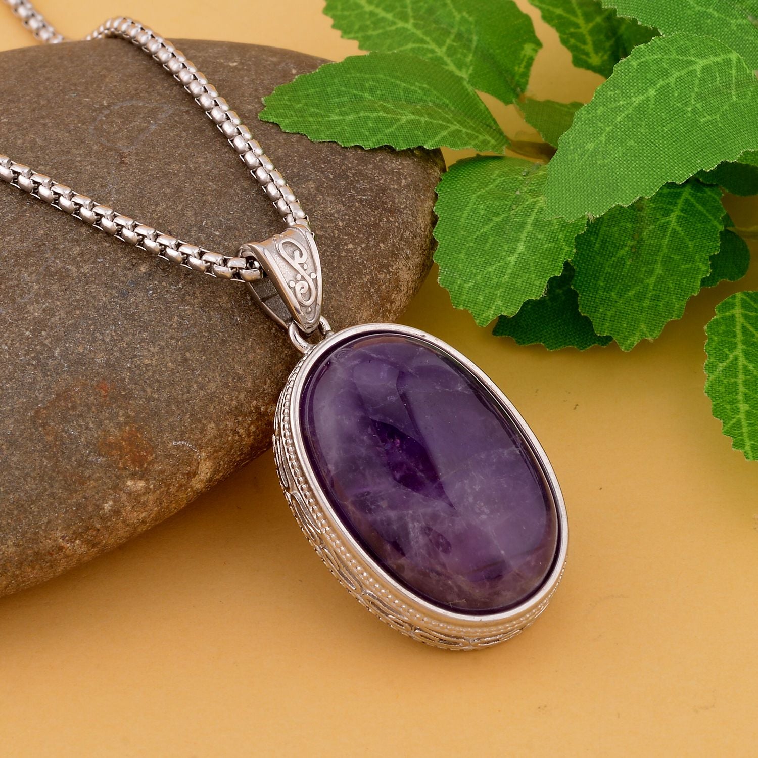 2er Set, Amethyst Anhänger mit Kette, Edelstahl ca. 62.00 ct