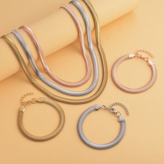 EVER TRUE 6er - Schlangen Halskette und Armband, 316L Edelstahl 750 vergoldet und 750 rosévergoldet
