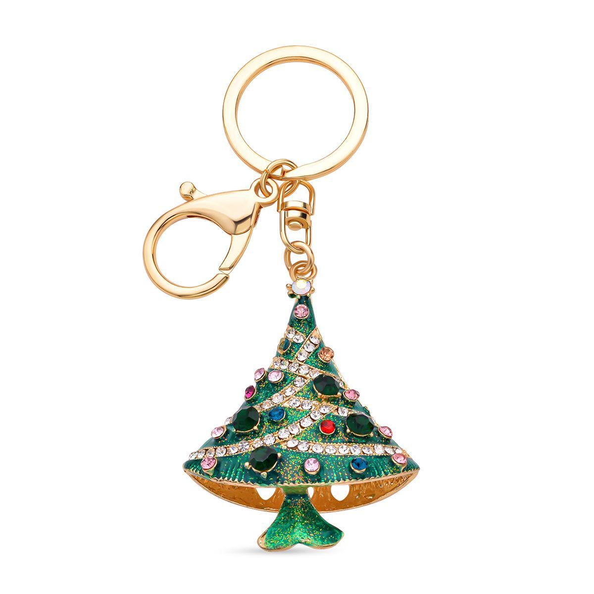 2er Set - mehrfarbige Kristall Weihnachtsbaum- und Weihnachtsgeschenke-Schlitten Schlüsselanhänger