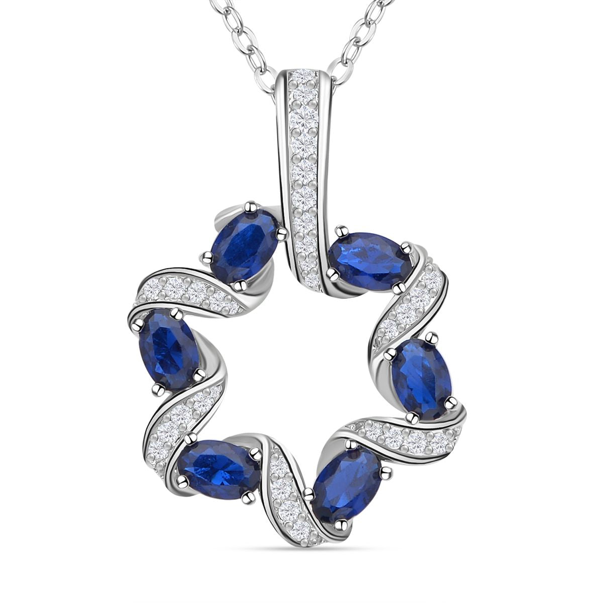 Blauer und weißer Zirkonia Anhänger mit Kette im Set, Messing
