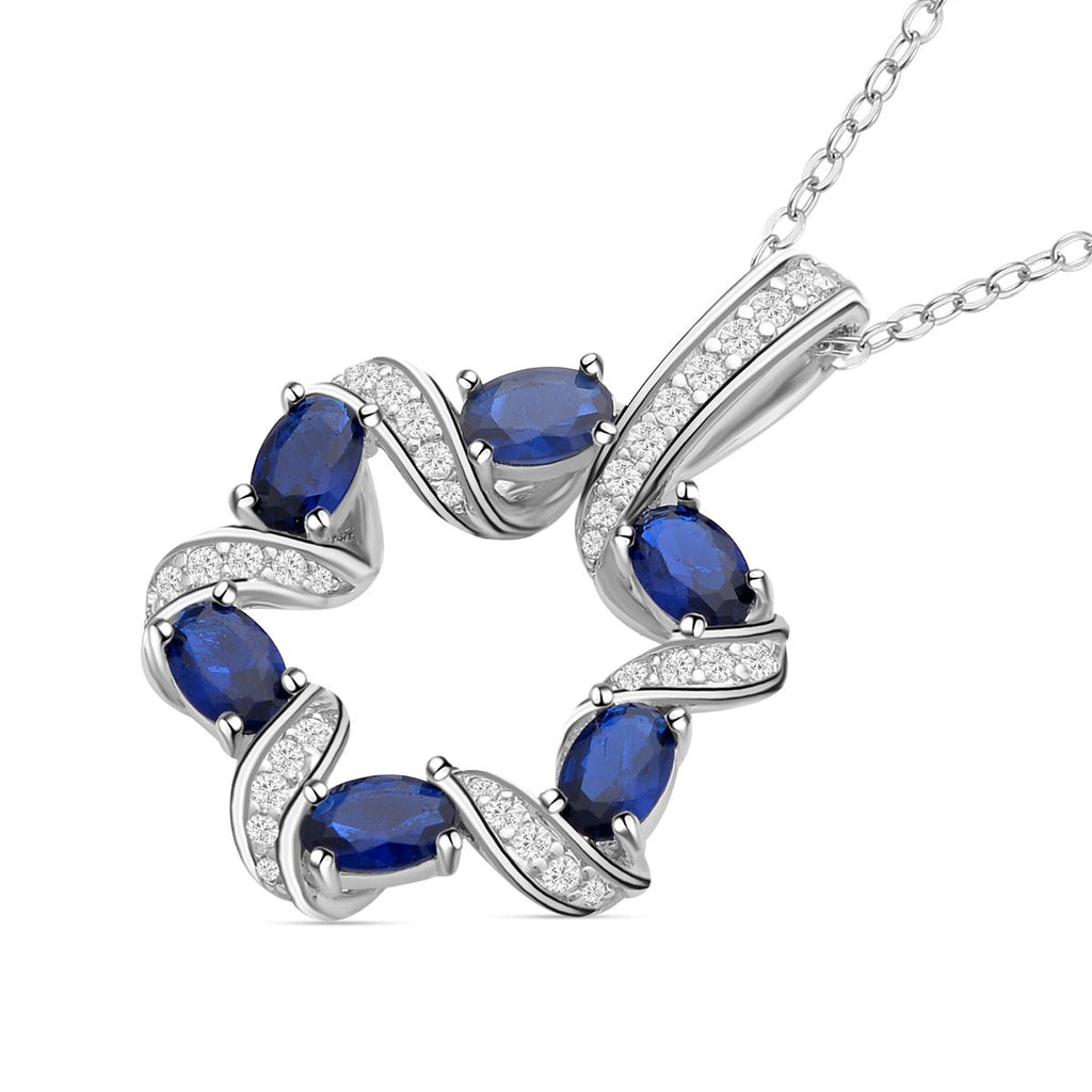 Blauer und weißer Zirkonia Anhänger mit Kette im Set, Messing