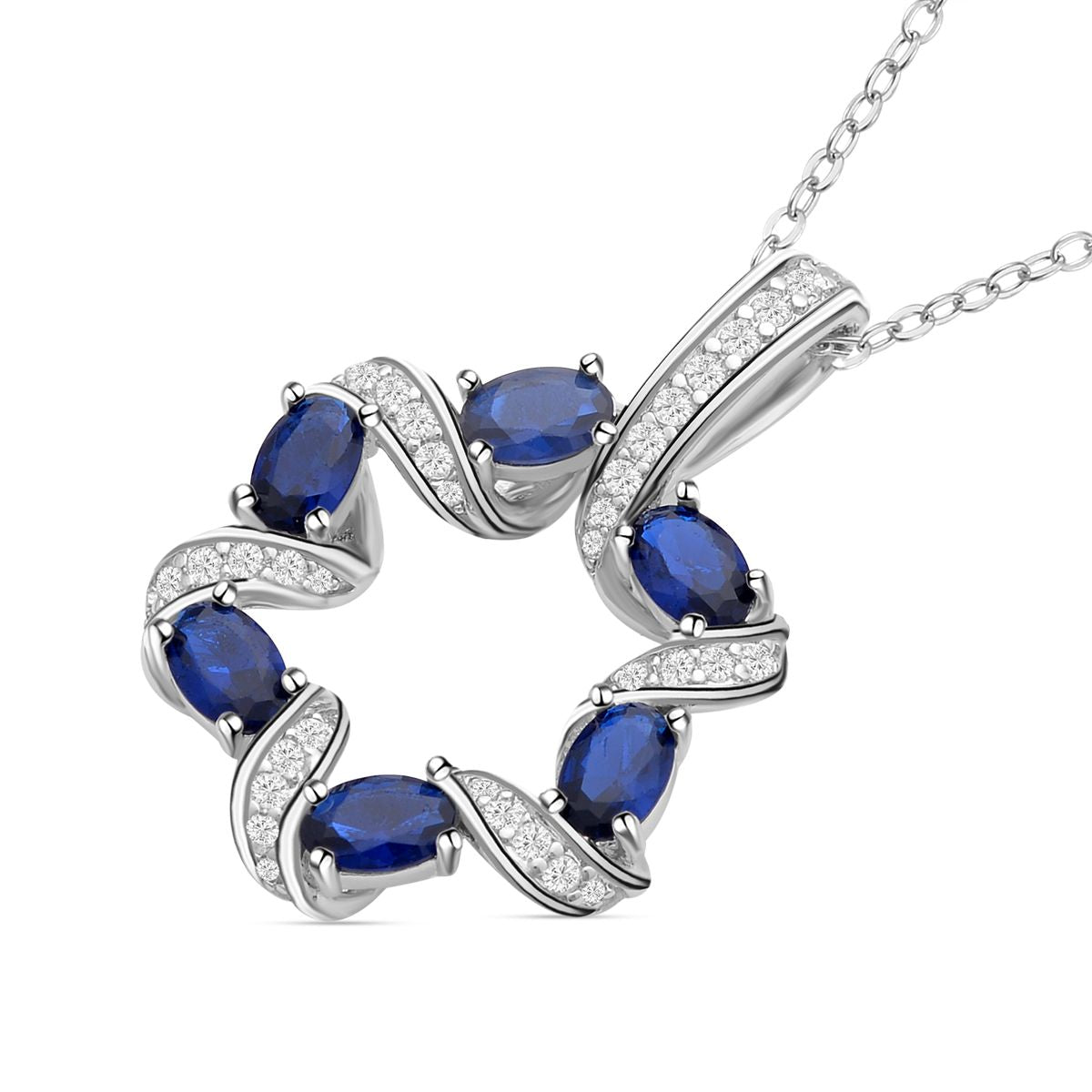 Blauer und weißer Zirkonia Anhänger mit Kette im Set, Messing
