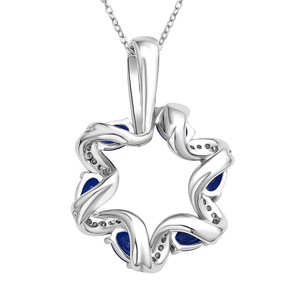 Blauer und weißer Zirkonia Anhänger mit Kette im Set, Messing