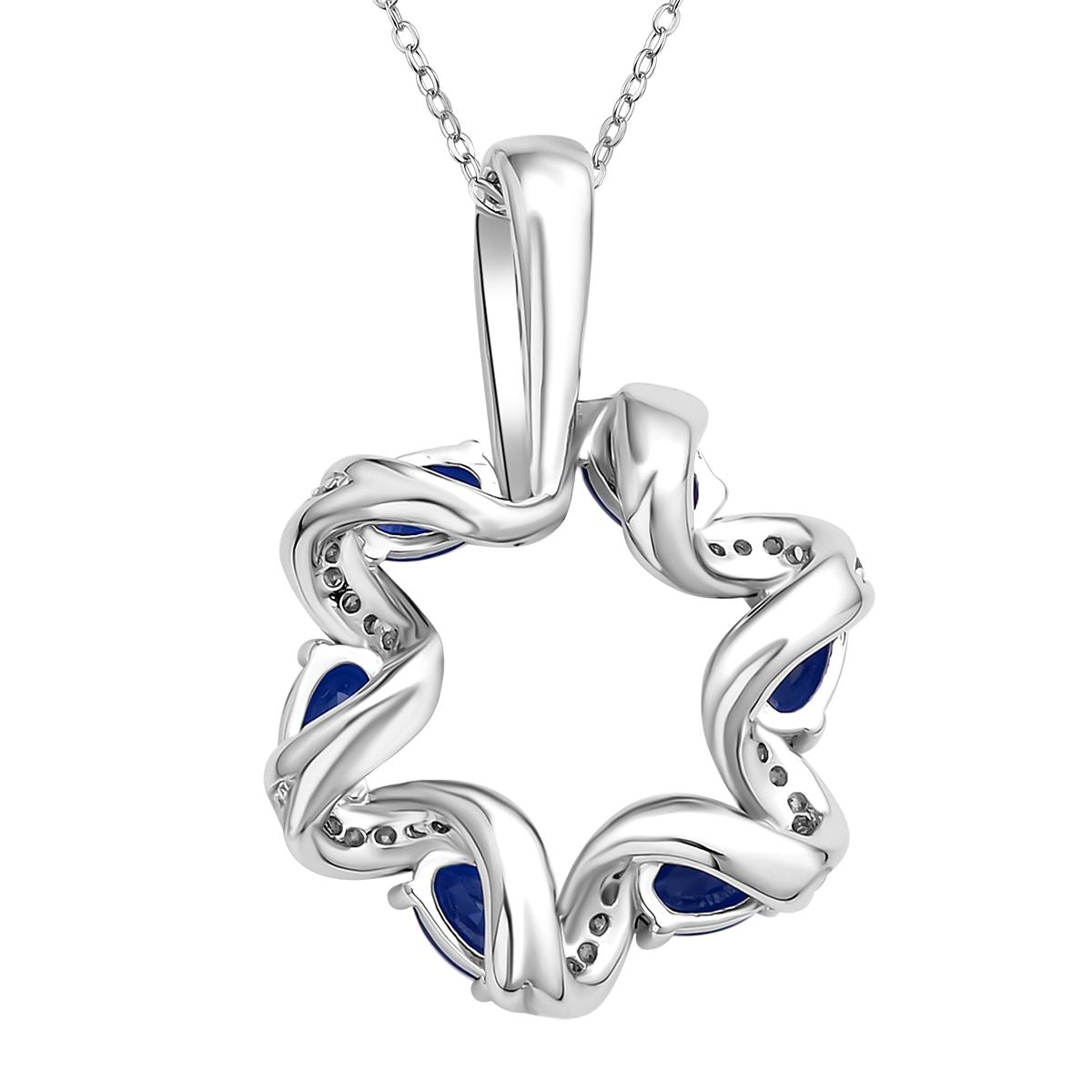Blauer und weißer Zirkonia Anhänger mit Kette im Set, Messing