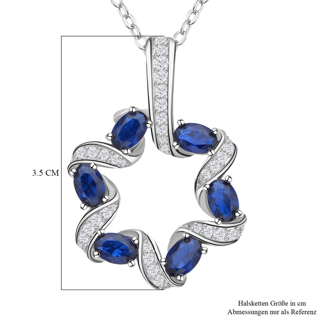 Blauer und weißer Zirkonia Anhänger mit Kette im Set, Messing