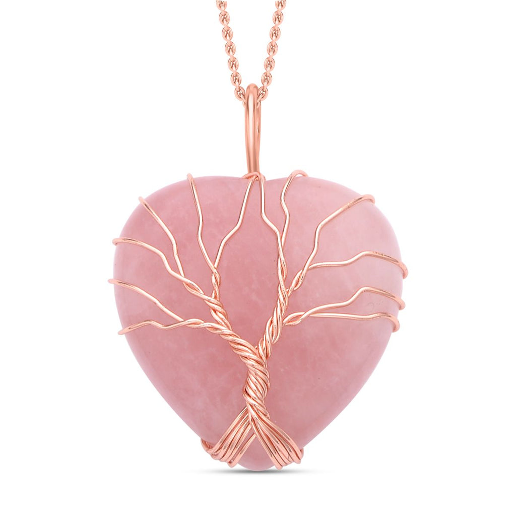 Rosenquarz Herzanhänger mit Kette, Messing und Edelstahl, rosévergoldet, ca. 50.00 ct