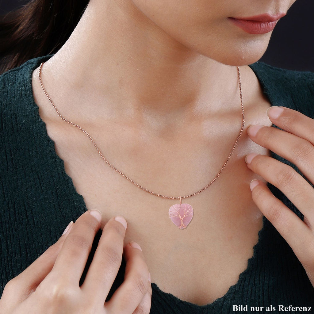 Rosenquarz Herzanhänger mit Kette, Messing und Edelstahl, rosévergoldet, ca. 50.00 ct