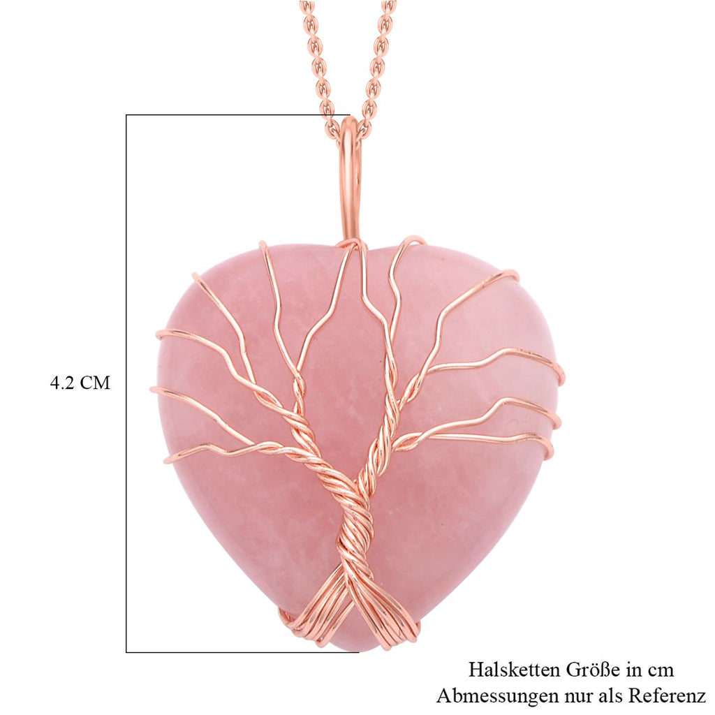 Rosenquarz Herzanhänger mit Kette, Messing und Edelstahl, rosévergoldet, ca. 50.00 ct