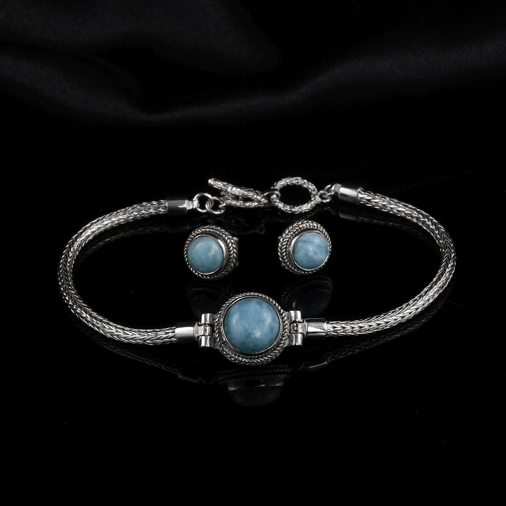 2er Set Royal Bali - Larimar Armband und Ohrringe, 925 Silber, ca. 7.00 ct
