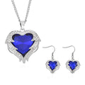 2er Set Glas, Kristall Anhänger mit Kette und Ohrringe, Blau