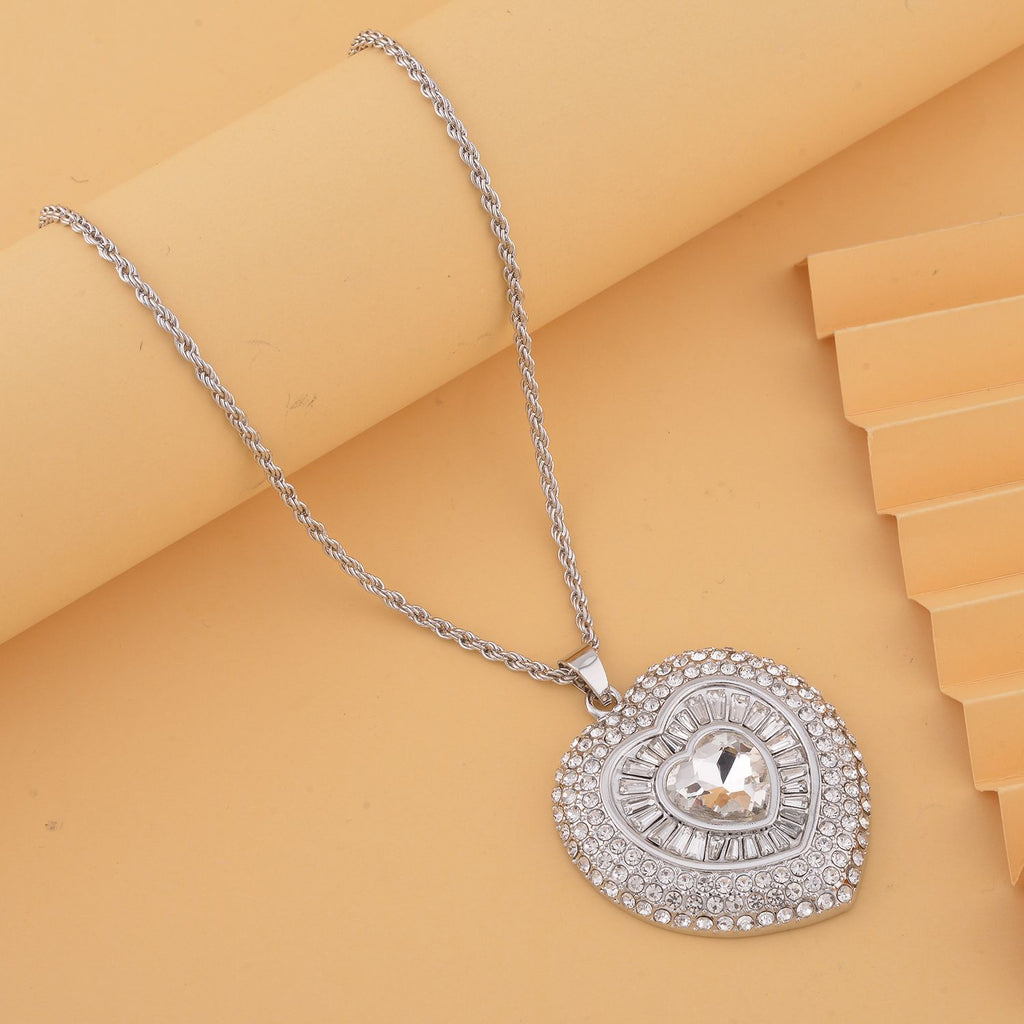 Herz Kristall Anhanger mit Kette, Silberfarben