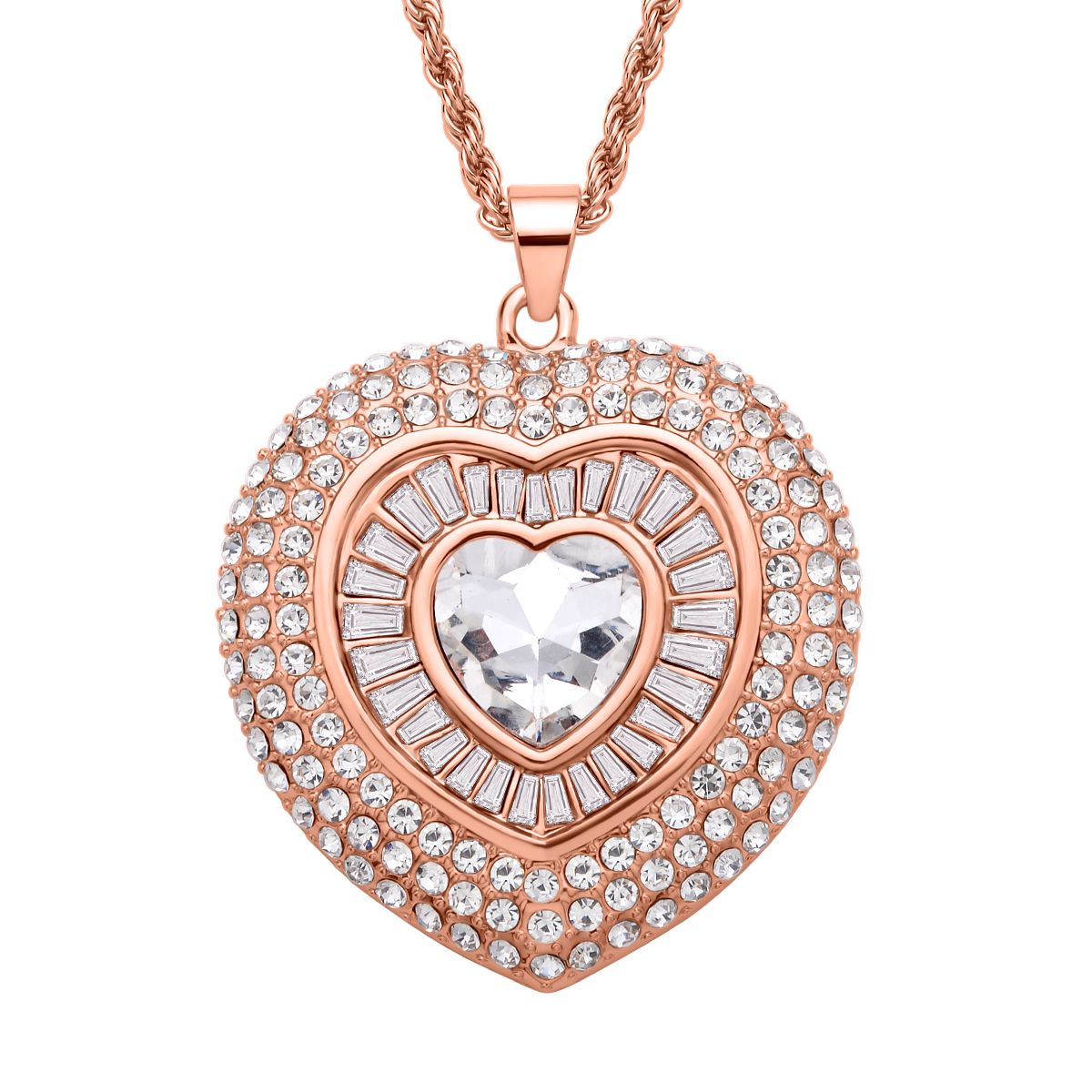 Herz Kristall Anhanger mit Kette, roségoldfarben