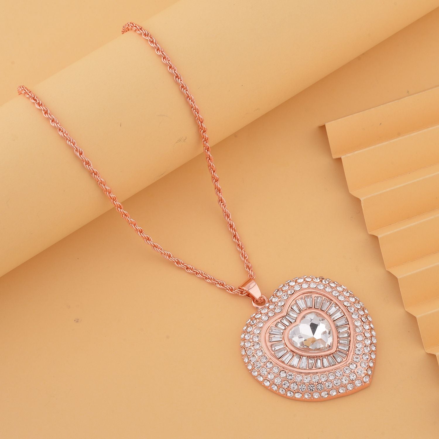 Herz Kristall Anhanger mit Kette, roségoldfarben
