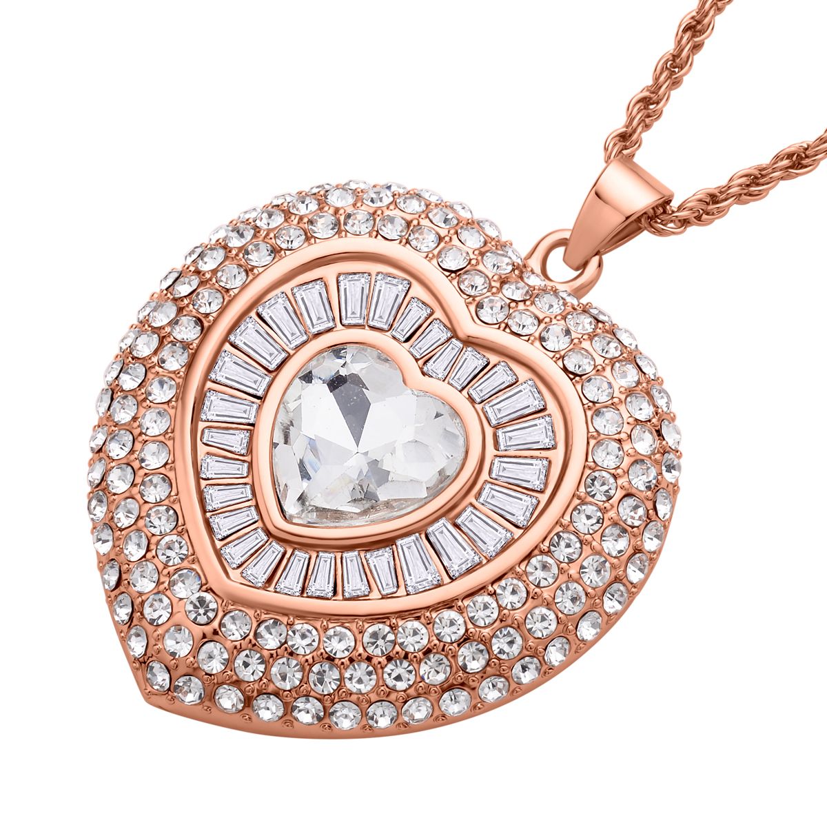 Herz Kristall Anhanger mit Kette, roségoldfarben