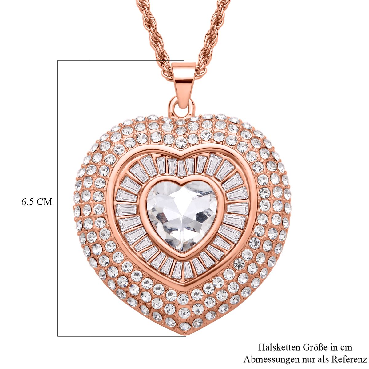 Herz Kristall Anhanger mit Kette, roségoldfarben
