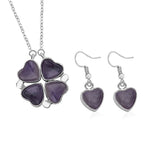 2er-Set - Vielseitiger Amerikanische Amethyst Magnet-Anhänger mit Kristall-Rückseite, als Halskette oder Anhänger tragbar, und Ohrringe