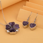 2er-Set - Vielseitiger Amerikanische Amethyst Magnet-Anhänger mit Kristall-Rückseite, als Halskette oder Anhänger tragbar, und Ohrringe
