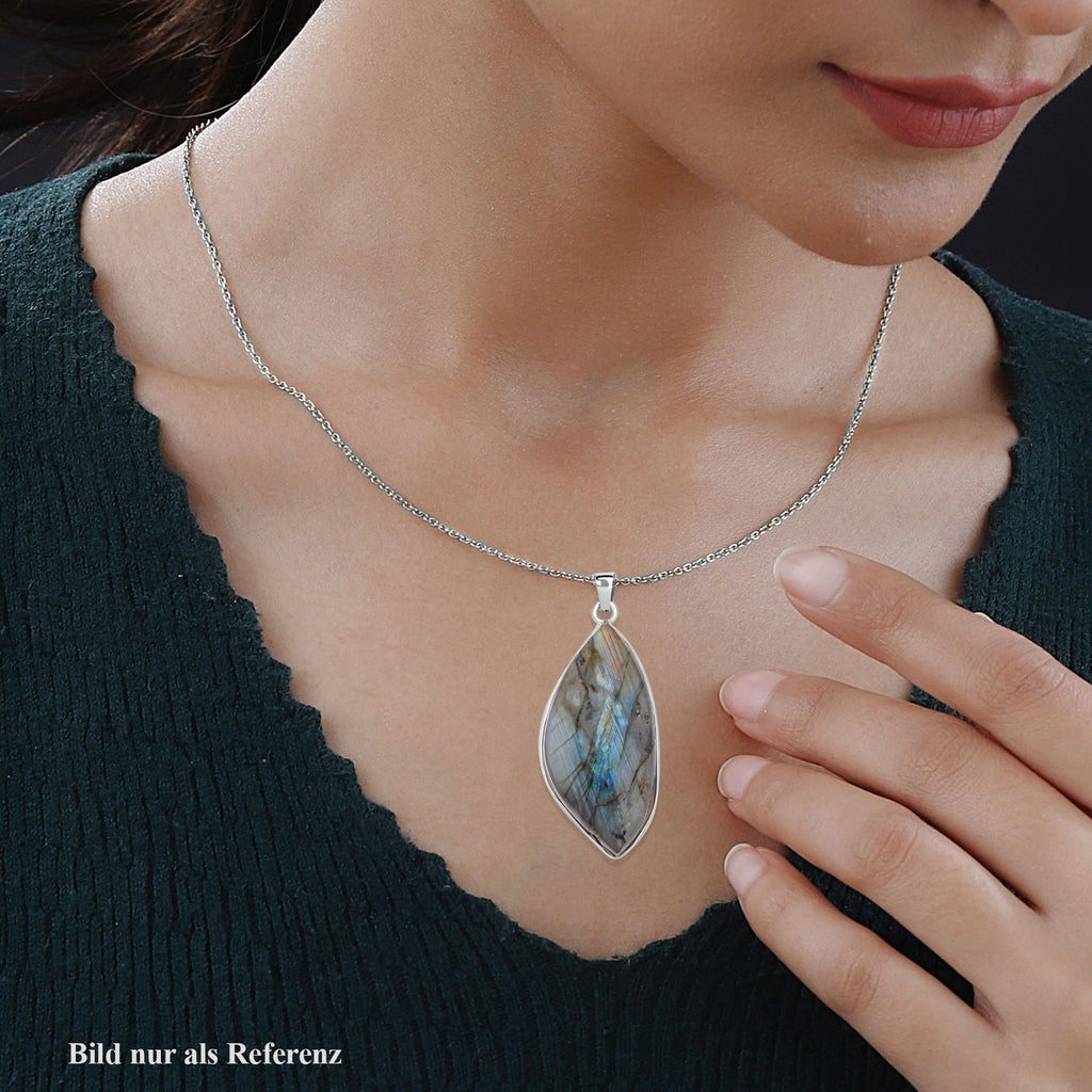 Labradorit Anhänger mit Kette, Messing und Edelstahl ca. 55.00 ct
