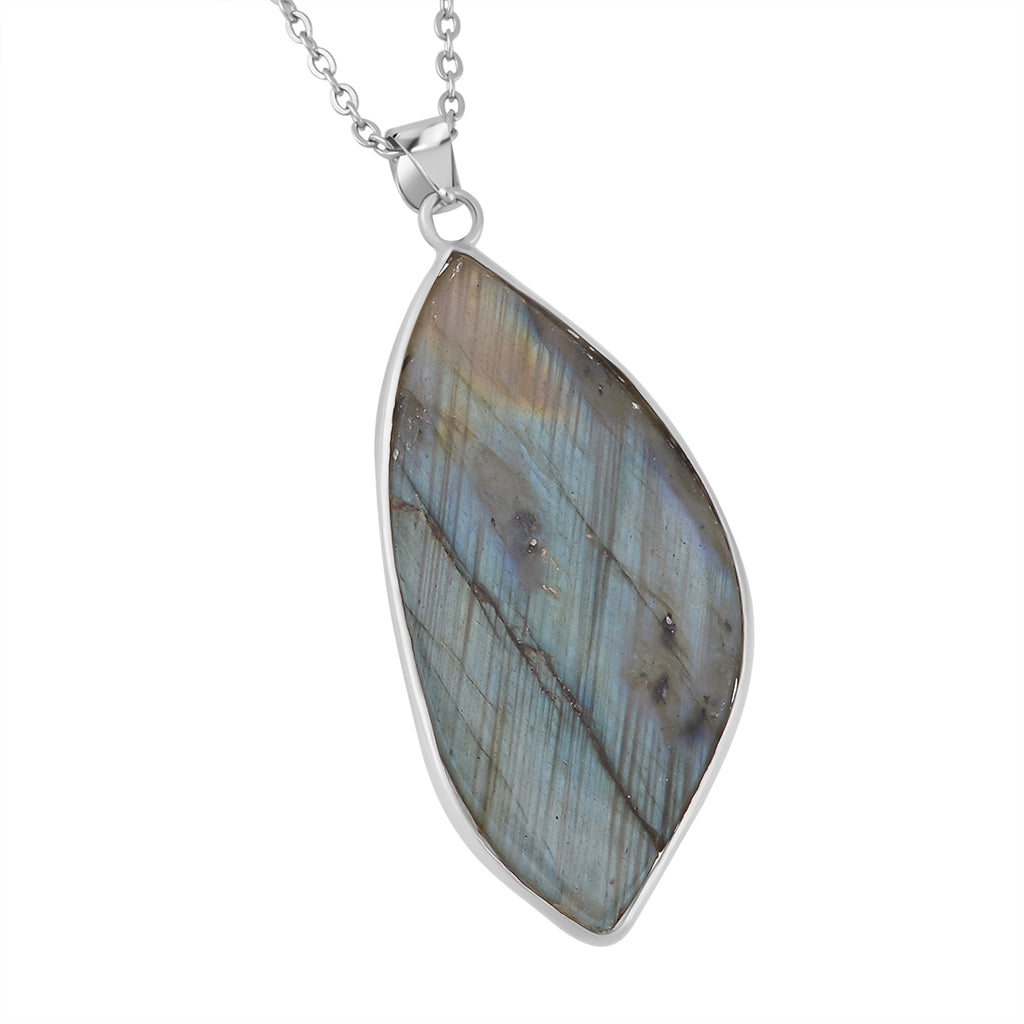 Labradorit Anhänger mit Kette, Messing und Edelstahl ca. 55.00 ct