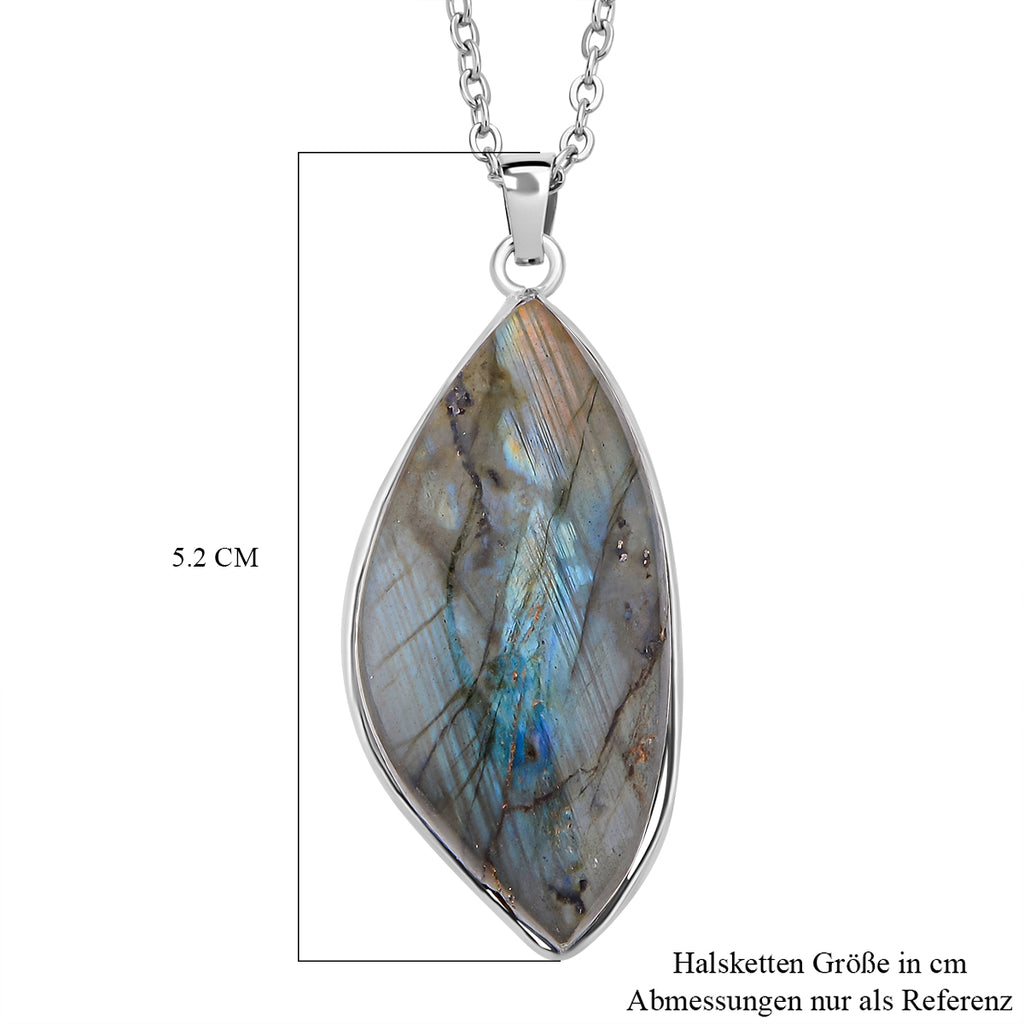 Labradorit Anhänger mit Kette, Messing und Edelstahl ca. 55.00 ct