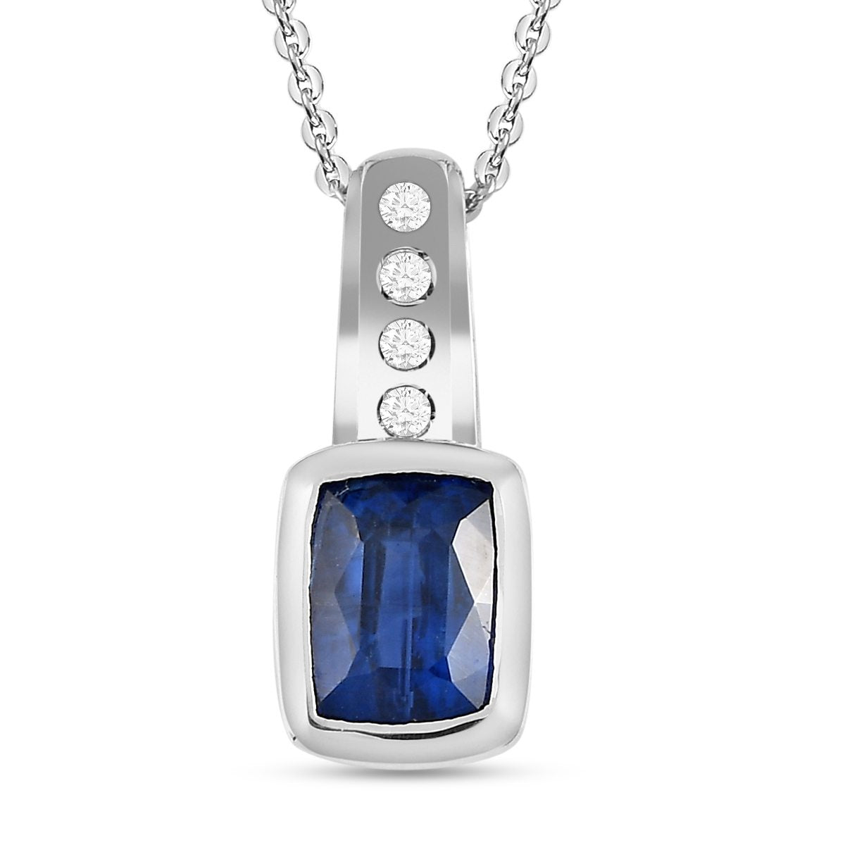 Kaschmir Kyanit, weißer Zirkon Anhänger mit Kette, 925 Silber platiniert ca. 1.71 ct
