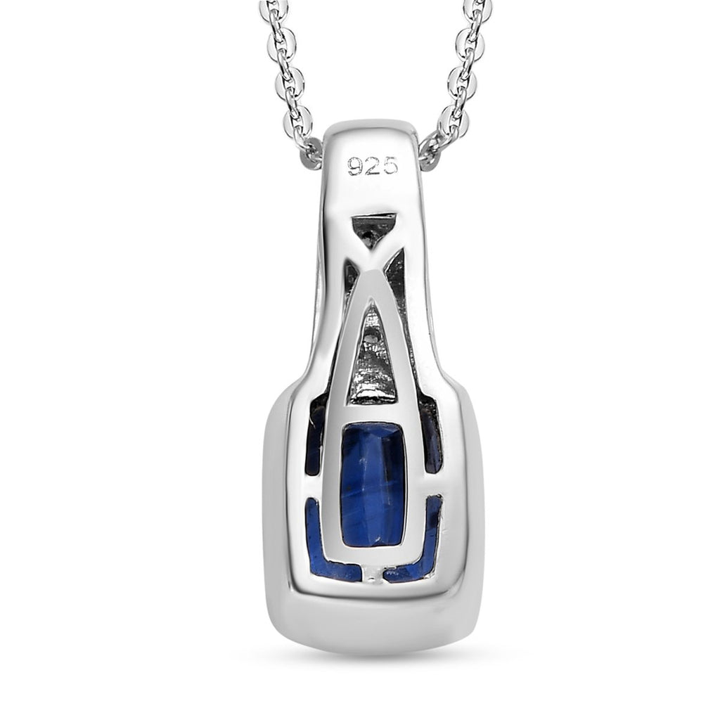 Kaschmir Kyanit, weißer Zirkon Anhänger mit Kette, 925 Silber platiniert ca. 1.71 ct
