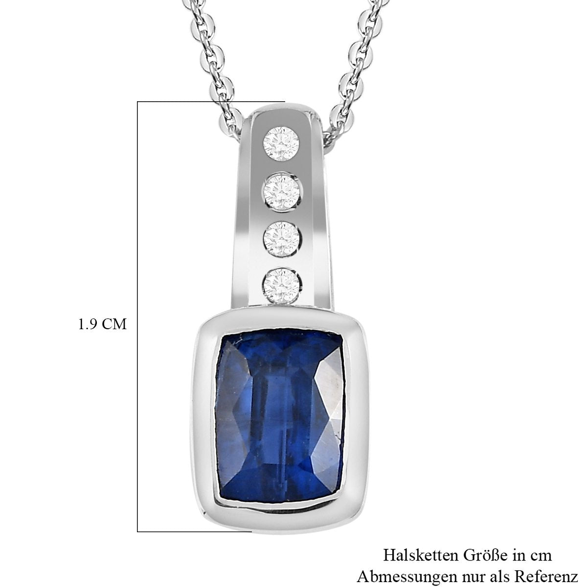 Kaschmir Kyanit, weißer Zirkon Anhänger mit Kette, 925 Silber platiniert ca. 1.71 ct