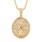 Lebensbaum-Anhänger weißer Kristall mit Kette, goldfarben