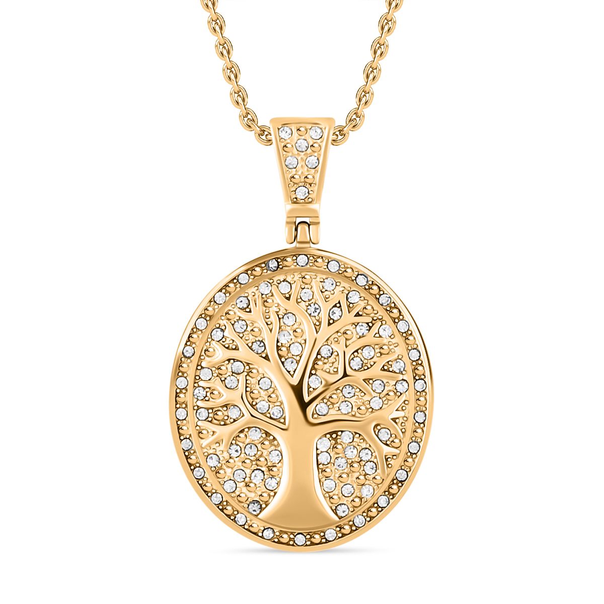 Lebensbaum-Anhänger weißer Kristall mit Kette, goldfarben