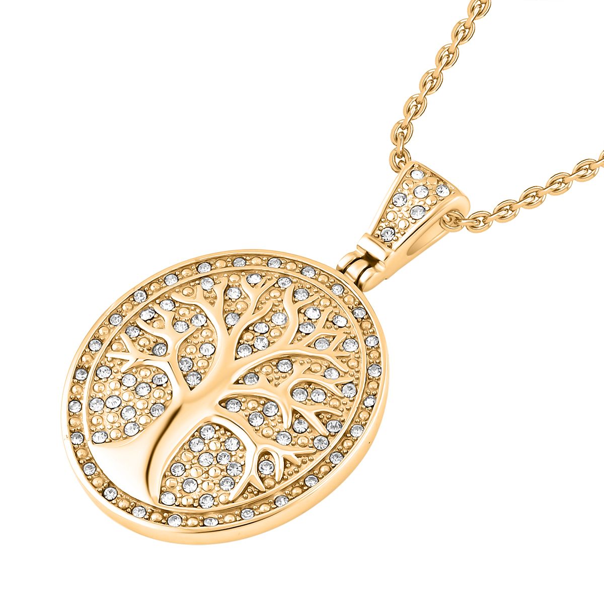 Lebensbaum-Anhänger weißer Kristall mit Kette, goldfarben