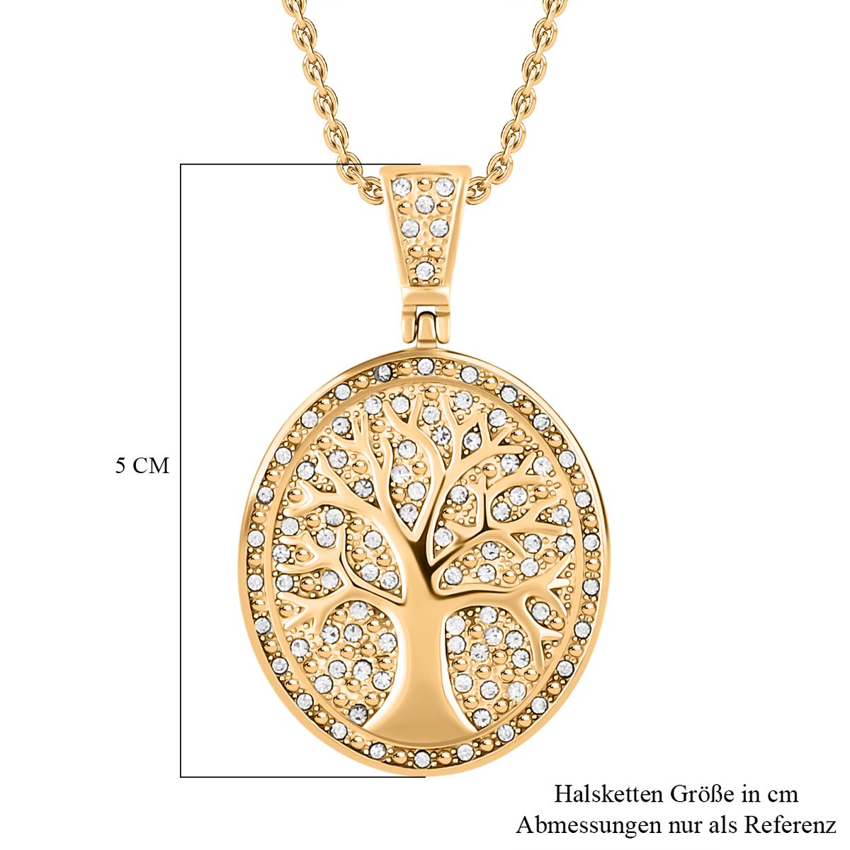 Lebensbaum-Anhänger weißer Kristall mit Kette, goldfarben